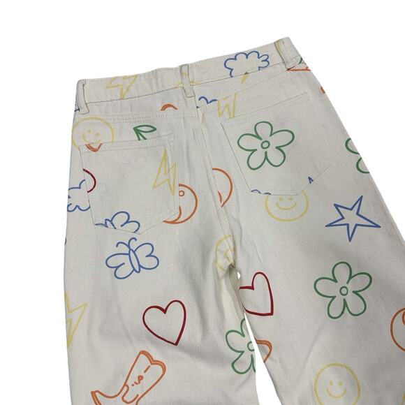 Princess Polly Emerson Pants Peace Love Ecru Doodle Size 6 - Picture 6 of 7